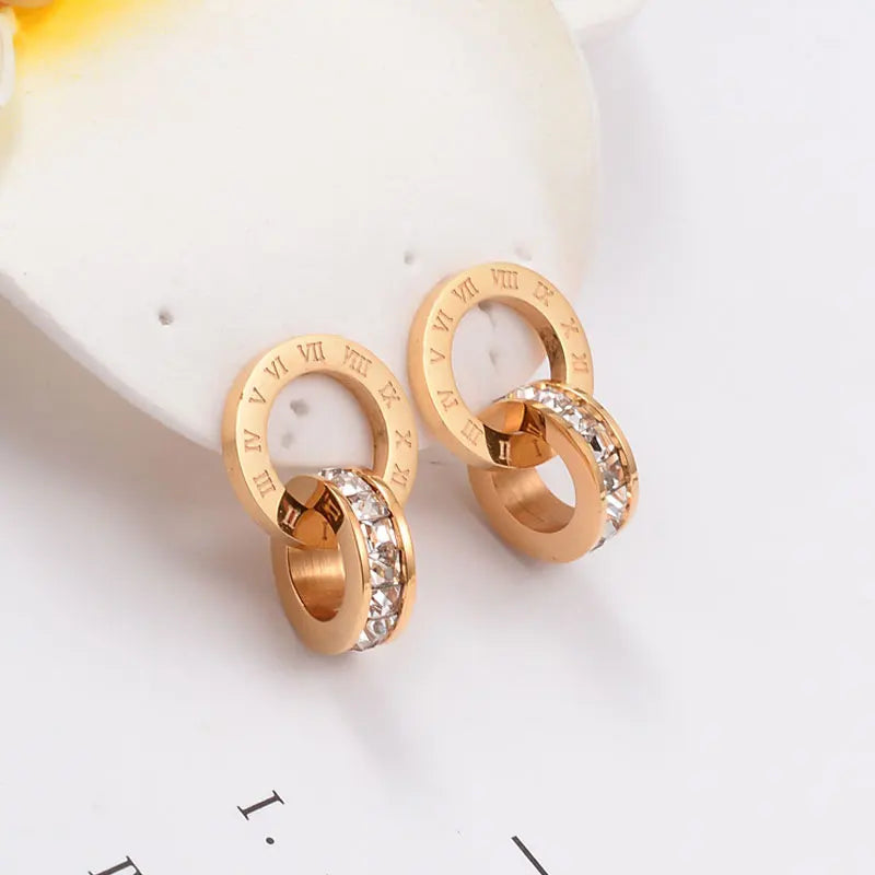 Top Brand Hight Quality Titanium Steel Double Wound Roman Numerals Crystal Stud Earrings For Women Gift Jewelry Top Brand Hight Quality Titanium Steel Double Wound Roman Numerals Crystal Stud Earrings For Women Gift Jewelry